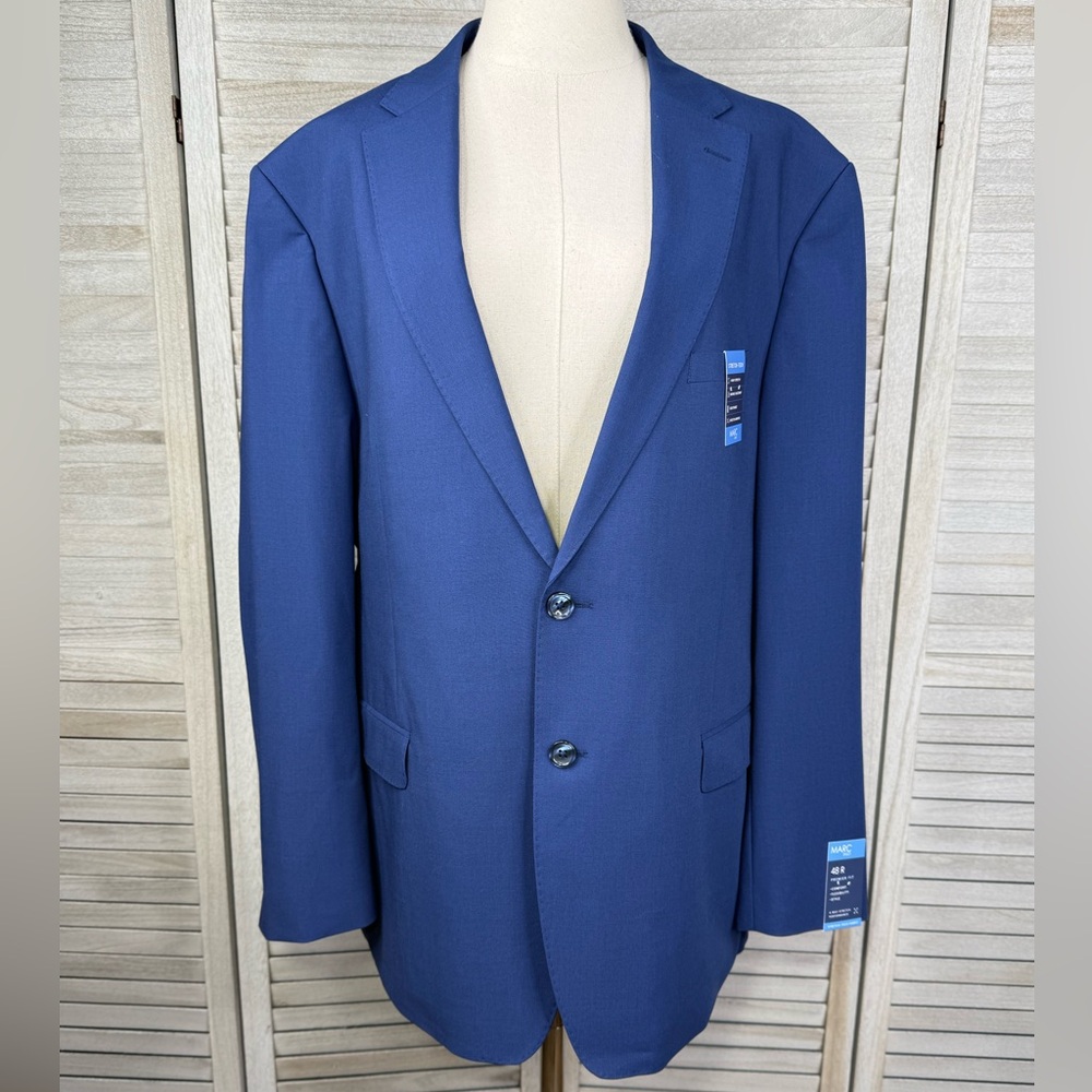 GROOMS CLUB (MARC ENZO) Men's Stretch Tech Single Breasted Suit Jacket Blue-48R